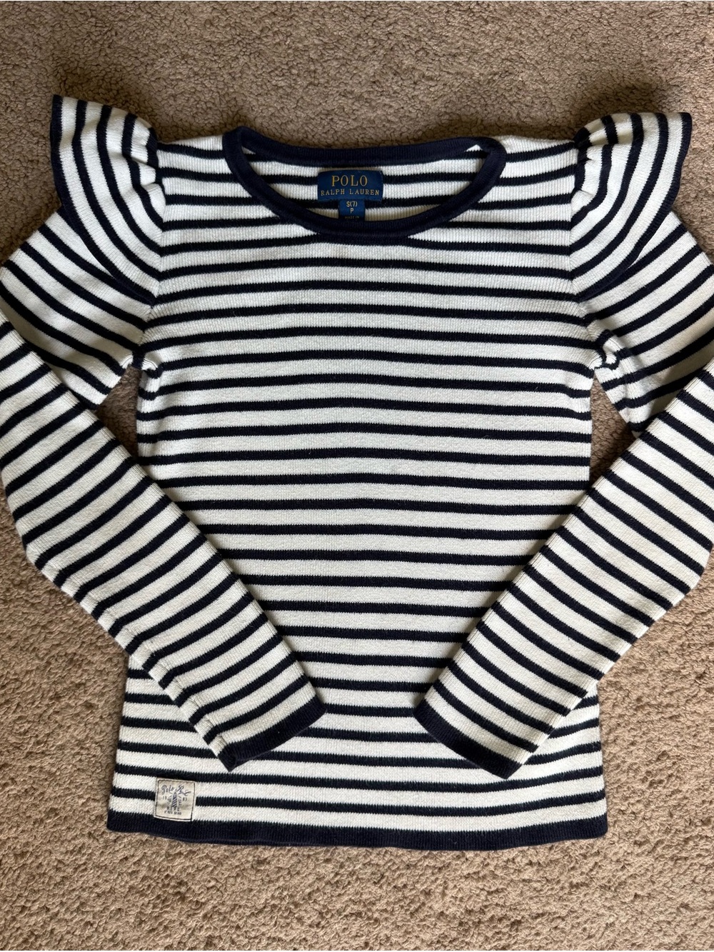 Polo by Ralph Lauren Girls Navy and White Striped Crewneck Sweater Cotton